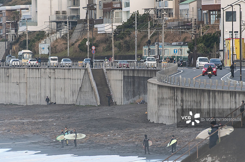 日本神奈川县的沿海公路图片素材