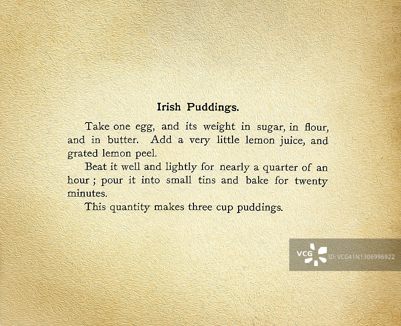 爱尔兰布丁的古老食谱雕刻插图图片素材