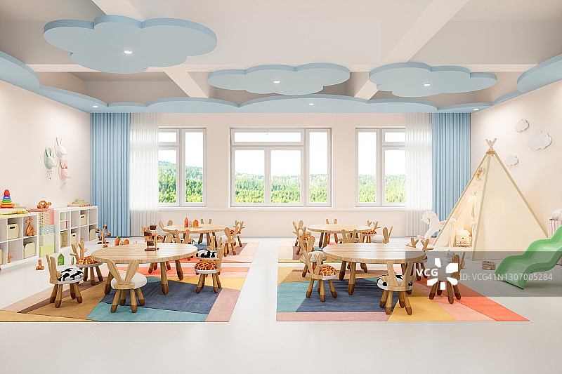 空旷的幼儿园教室内部图片素材