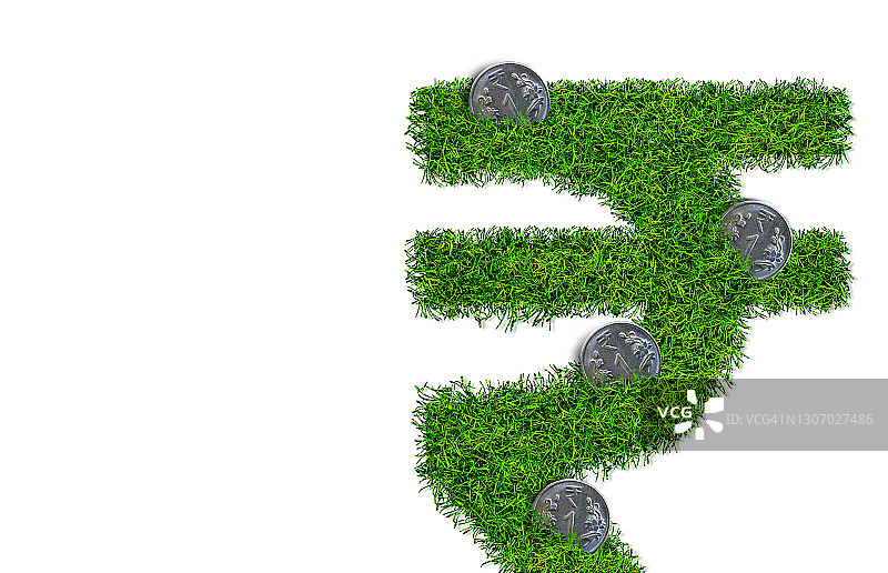 印度卢比货币符号绿色草坪概念图片素材