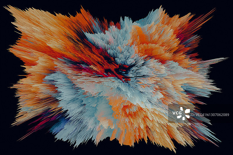 黑色背景上的彩色粉末爆炸速度径向黄色蓝色抽象图片素材