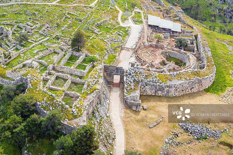 希腊伯罗奔尼撒半岛迈锡尼考古遗址狮子门航拍照片图片素材