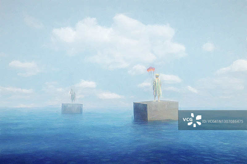 两位年长的白人隔海交谈图片素材