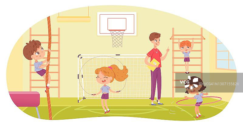 孩子们在体育课上做各种运动图片素材