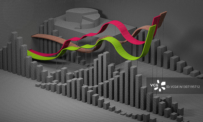 3D图像 - 使用织物作为纹理的柱状图和财务增长图片素材