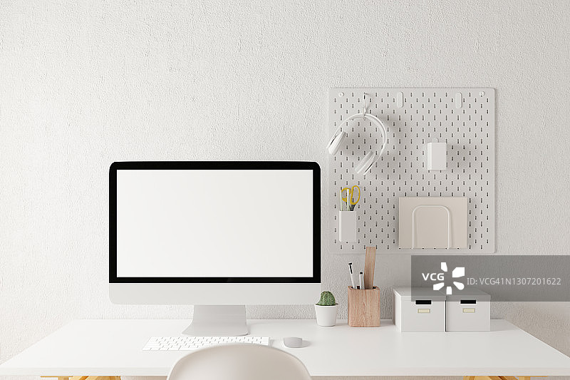 带样机空白屏幕笔记本电脑的办公空间图片素材