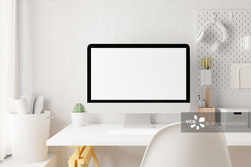 带样机空白屏幕笔记本电脑的办公空间图片素材