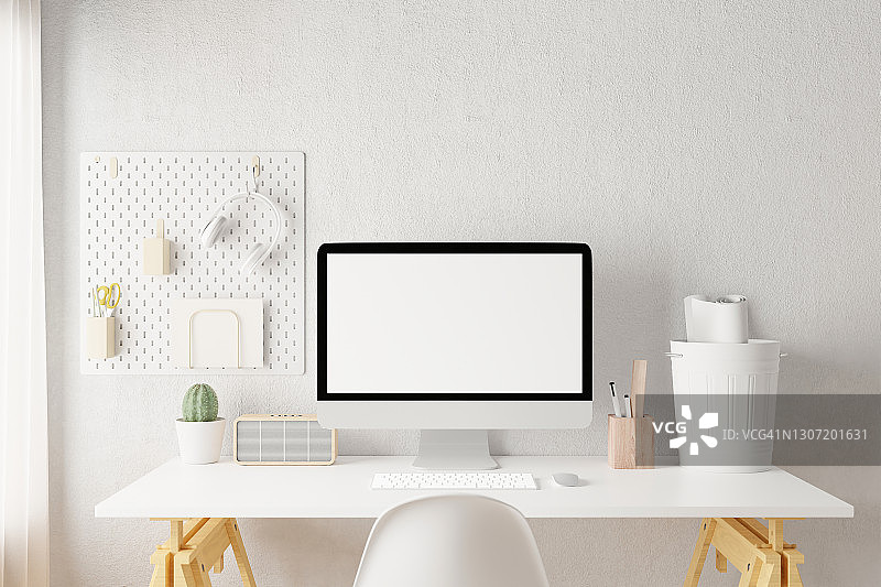 带样机空白屏幕笔记本电脑的办公空间图片素材