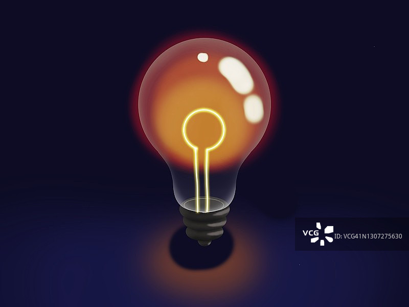 蓝色背景上的灯泡，创意灵感图片素材