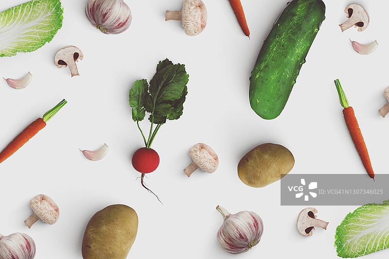 白色背景蔬菜俯视图图片素材