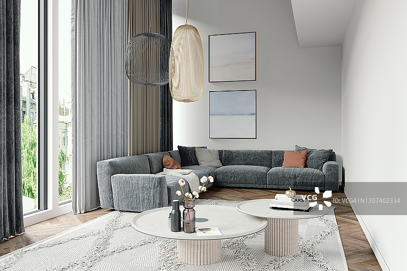 客厅内部的3D渲染图片素材