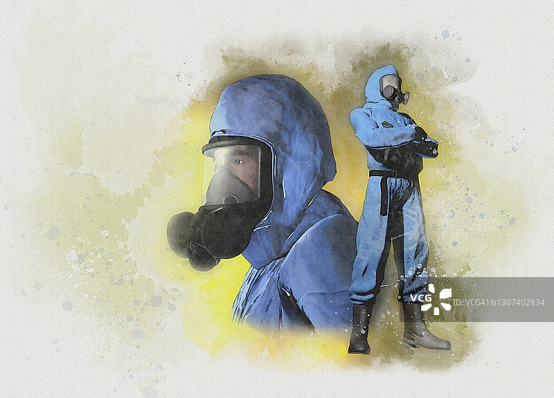 穿着防护服的男人插画图片素材