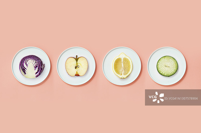 极简主义纯素食品果蔬概念静物俯视图图片素材