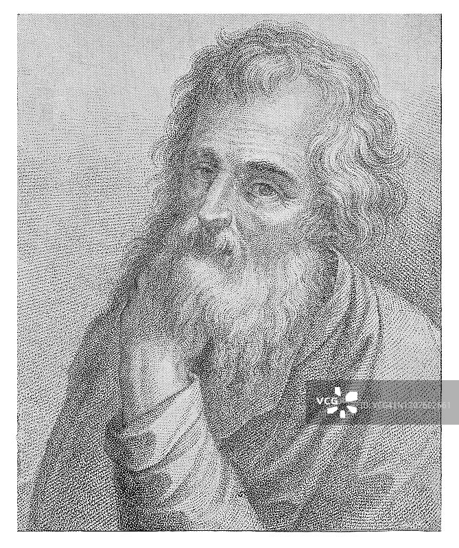 老年男性面部素描雕刻插图图片素材