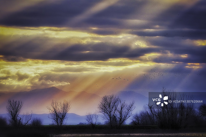 默塞德国家野生动物保护区日落时分的曙暮光图片素材