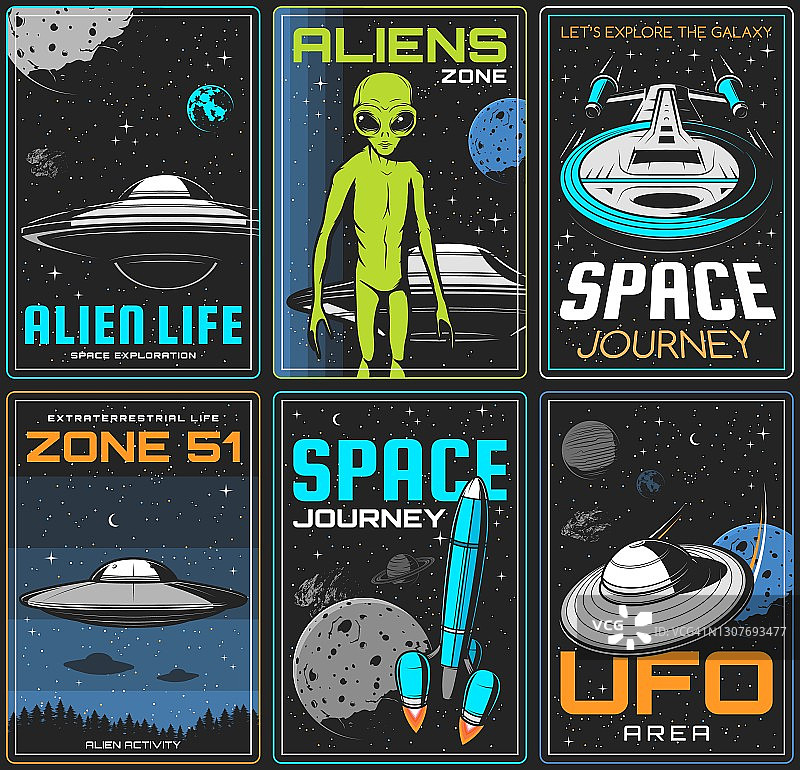 外星区域，太空之旅复古矢量海报图片素材