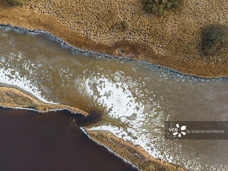 Lauwersoog冰冻区域鸟瞰图片素材
