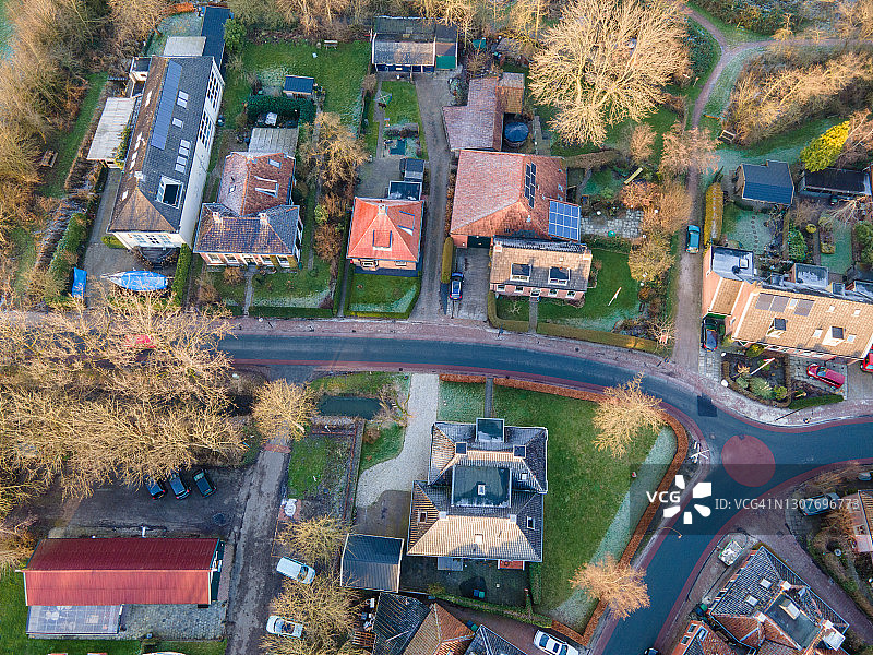 荷兰弗里斯兰省翁德丹鸟瞰图图片素材