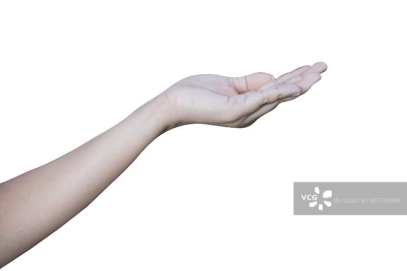 特写：年轻女人的手，多种姿势，白色背景，带裁剪路径图片素材