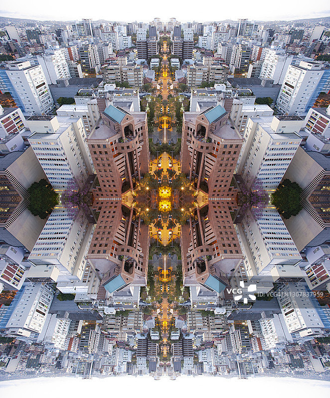 万花筒图案抽象背景，曼陀罗，巴西阿雷格里港城市景观图片素材