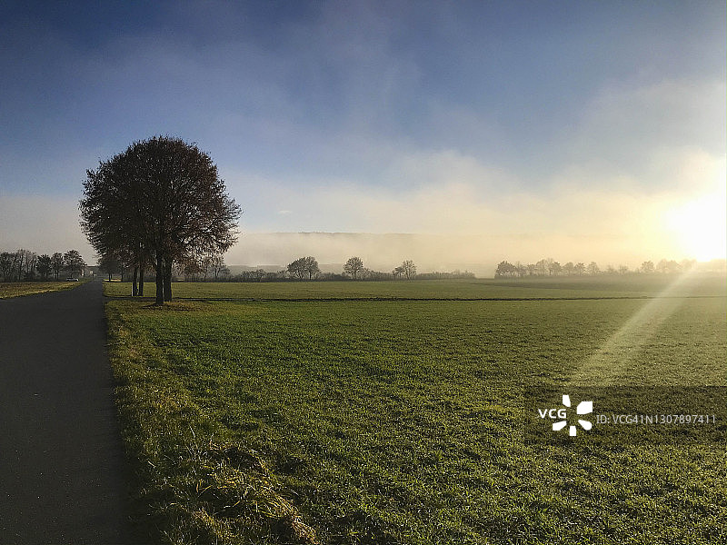 日出晨雾景观图片素材