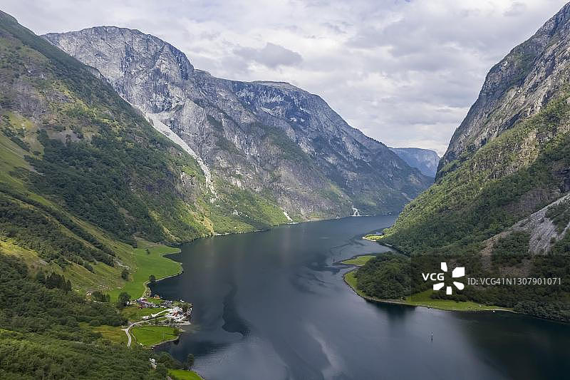 挪威松恩峡湾，奥兰航拍图片素材