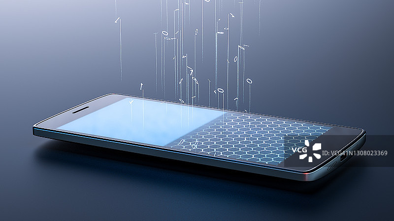 带有二进制数的手机3D渲染图片素材