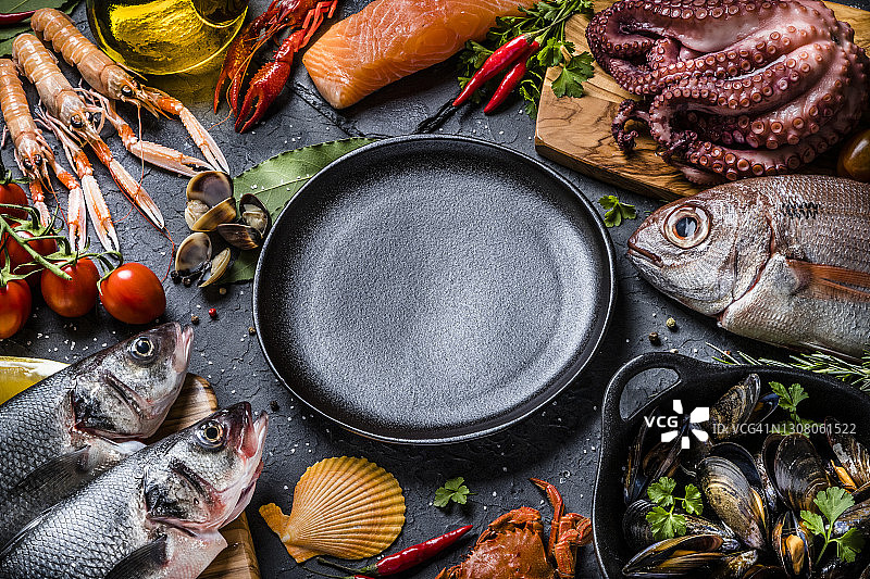 新鲜鱼类和海鲜背景图片素材