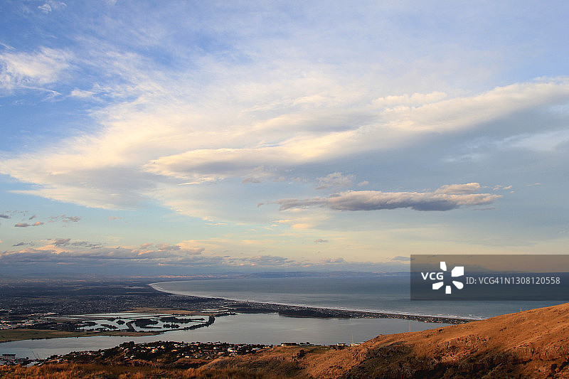 新西兰目的地：利特尔顿港日落全景图片素材