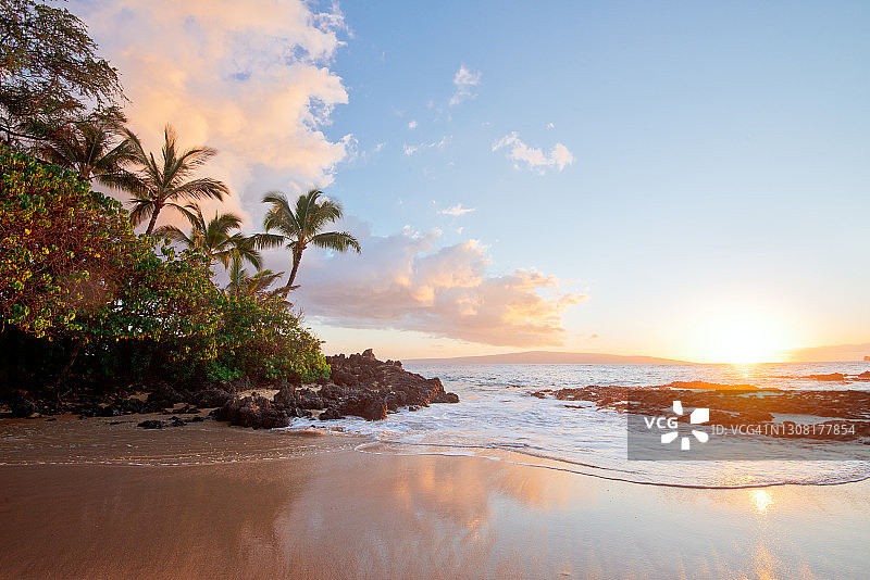 夏威夷海滩日落图片素材