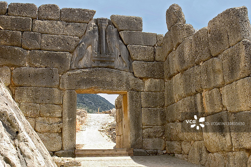 希腊伯罗奔尼撒半岛迈锡尼卫城的狮子门古墙图片素材
