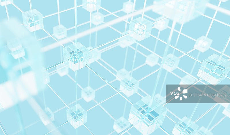 通过3D阵列连接的透明玻璃立方体图片素材