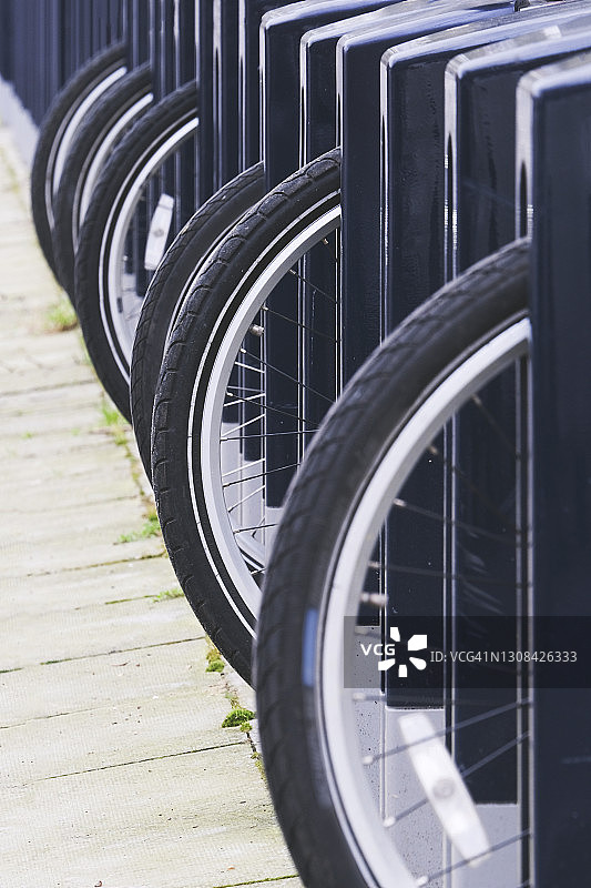 成排的租赁自行车图片素材