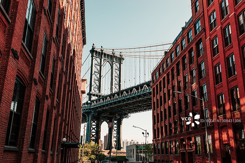 布鲁克林华盛顿街和曼哈顿大桥图片素材