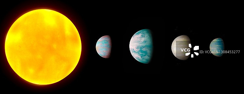 拥有恒星和系外行星的系外行星系统空间全景图片素材