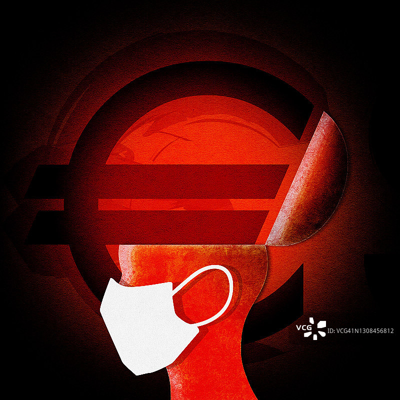 欧元面具打开头部，金钱插图图片素材