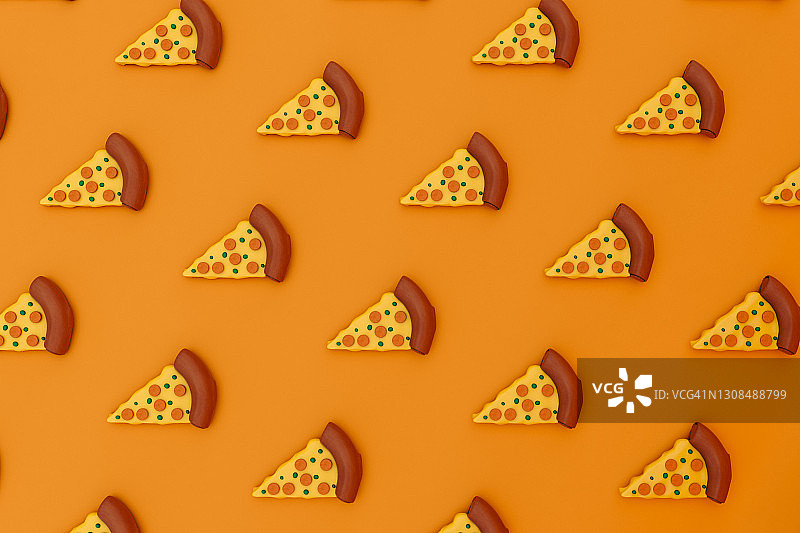 橙色背景上的披萨切片3D渲染图片素材