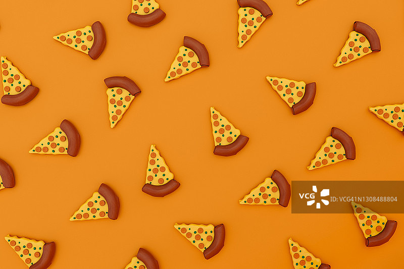 橙色背景上的披萨切片3D渲染图片素材