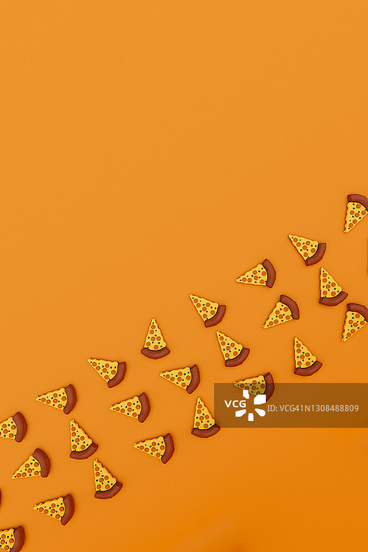 橙色背景上的披萨切片3D渲染图片素材