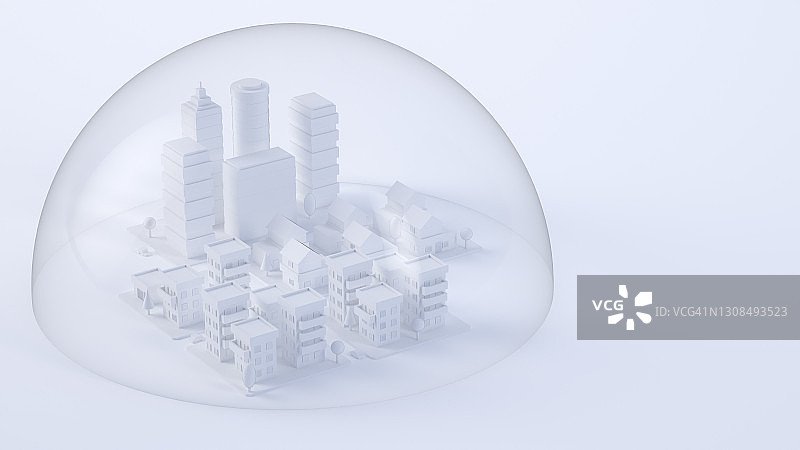 城市中心立体模型玻璃罩3D渲染图片素材