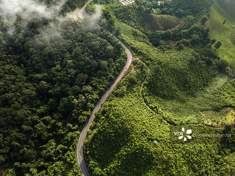 航拍绿林山路图片素材