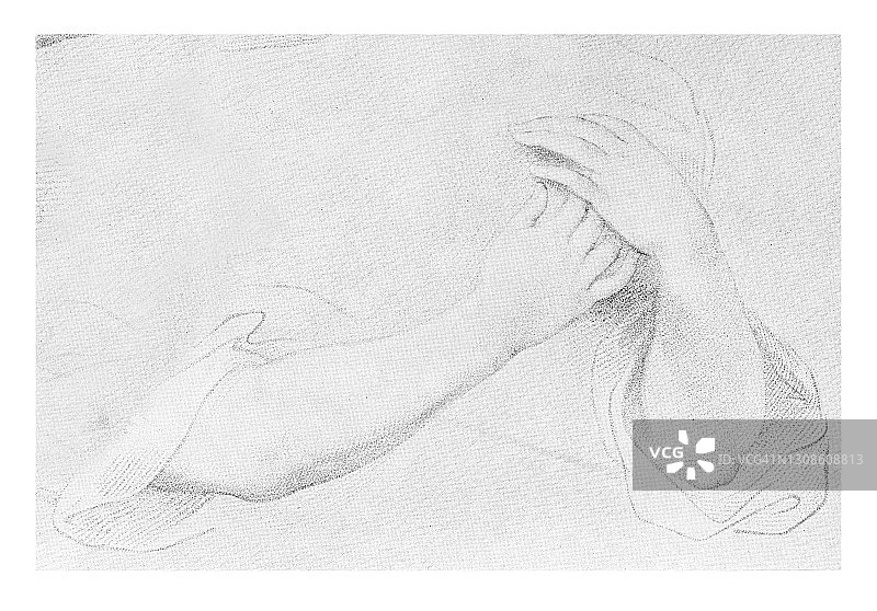 素描手 - 学习绘画的古老雕刻插图图片素材