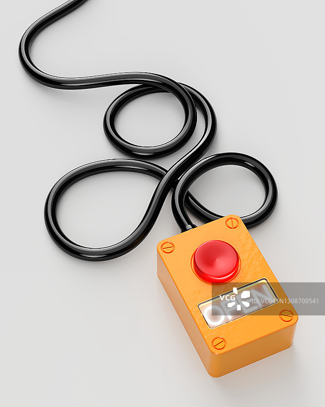 连接到电缆的按钮盒，“打开”字样被点亮图片素材