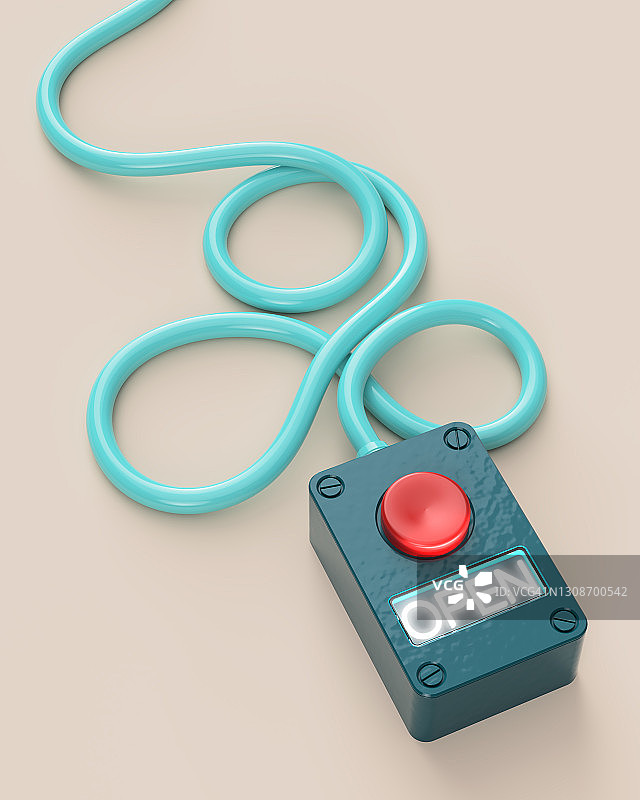 连接到电缆的按钮盒，“打开”字样被点亮图片素材