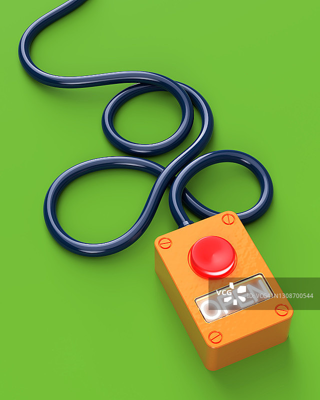 连接到电缆的按钮盒，“打开”字样被点亮图片素材