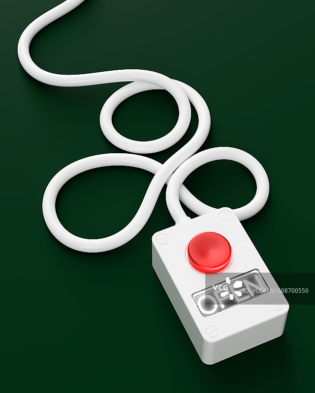 连接到电缆的按钮盒，“打开”字样被点亮图片素材