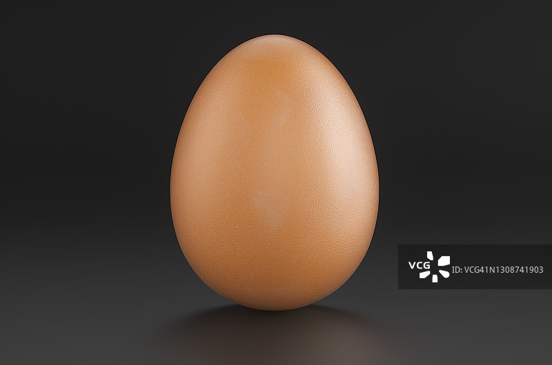 黑色背景下的棕色生鸡蛋特写，3D渲染图片素材