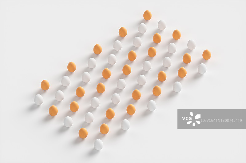 白色背景上的波普艺术风格的棕色和白色生鸡蛋3D渲染插图图片素材