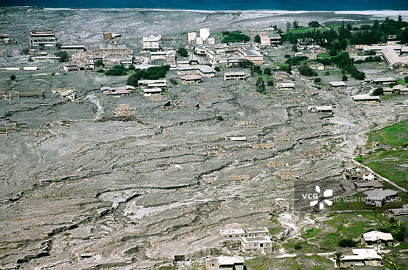 蒙特塞拉特首府普利茅斯的摧毁图片素材
