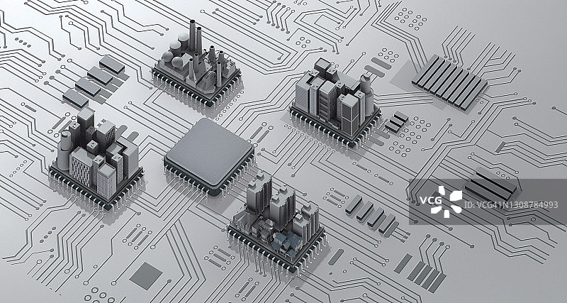 俯视角度的城市半导体建筑2.5D模型图片素材